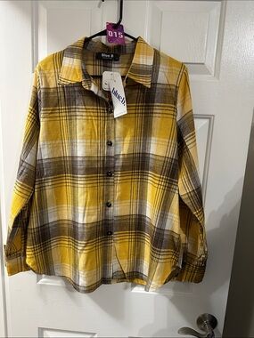 Blue B Women's Yellow Plaid Button Front Shirt